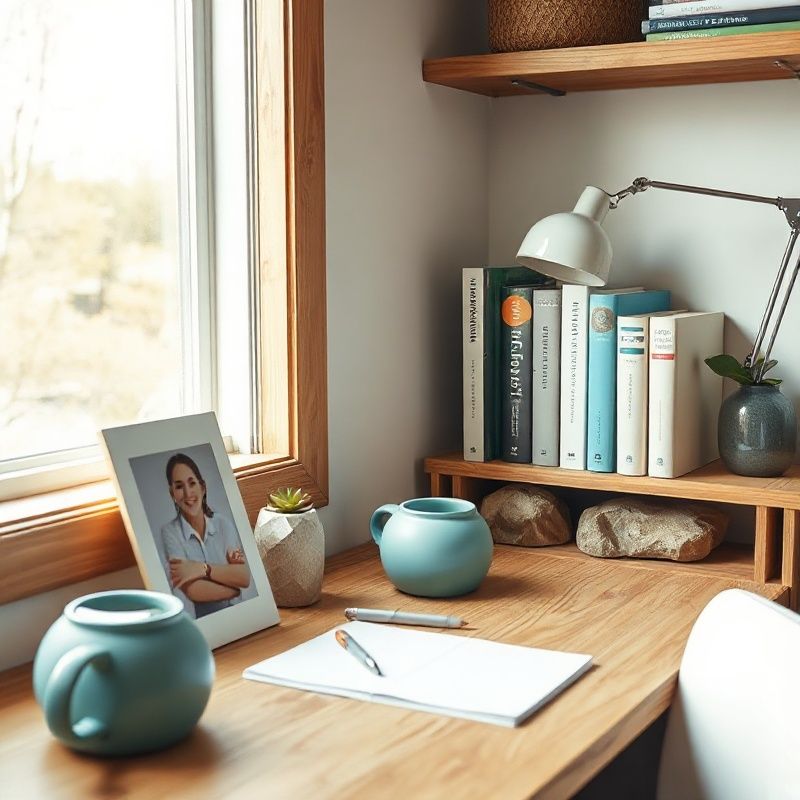 Calm Winnipeg home workspace with teal-modern stationery, timber shelves and natural window light